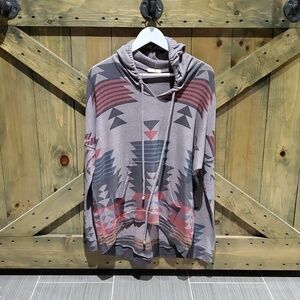 RUGGED TRIBAL HOODIE PULLOVER SWEATER W HANDWARMER SIZE LARGE